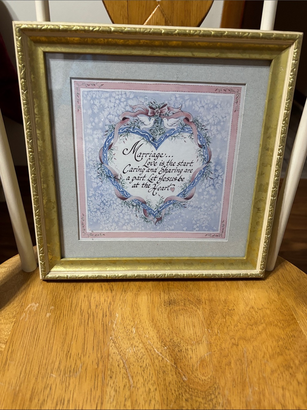 Gold Framed Pink and Blue Marriage Sentiment Wall Art